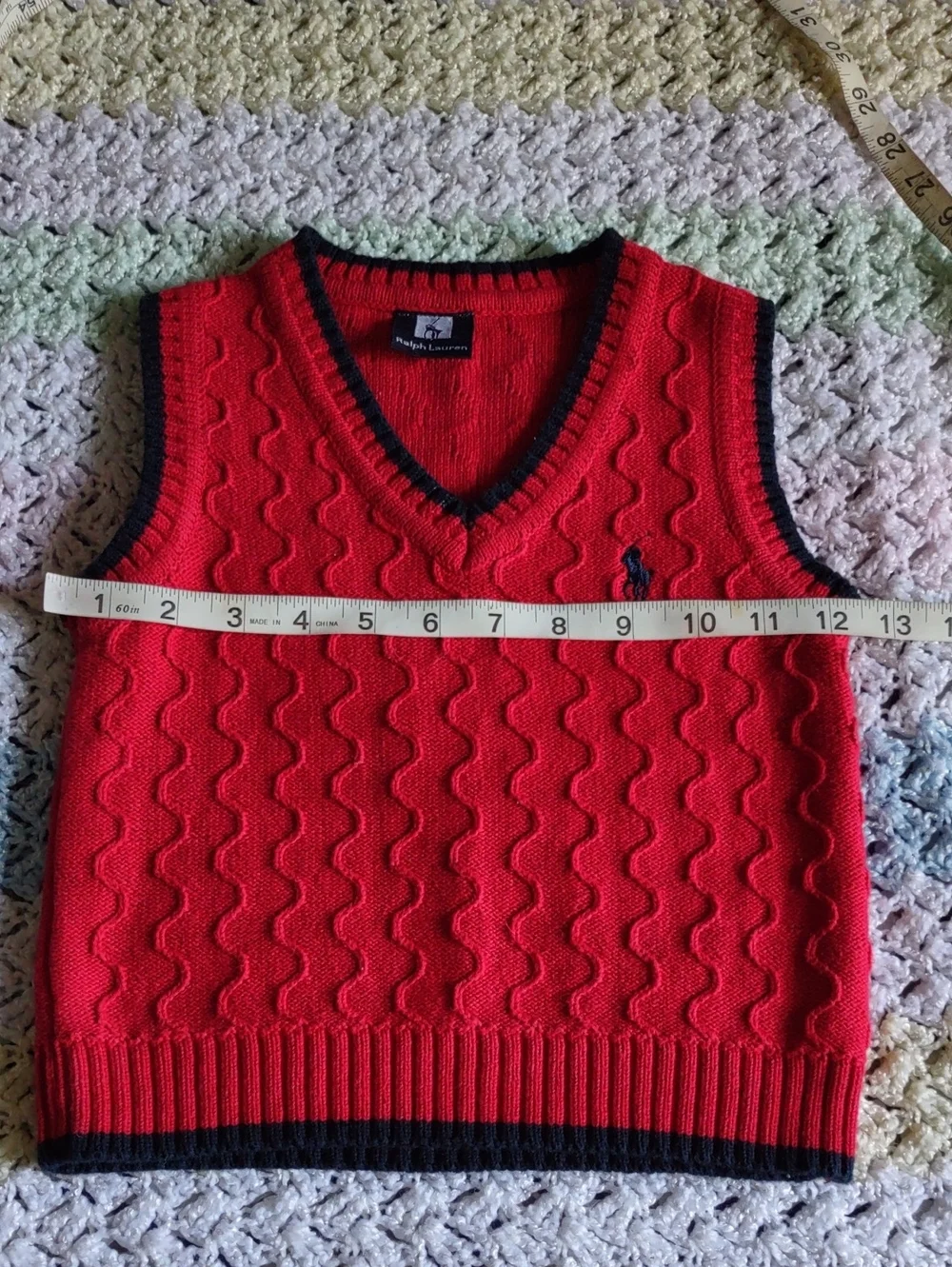 Ralph Lauren Boys Red Navy Wavy Sweater Vest